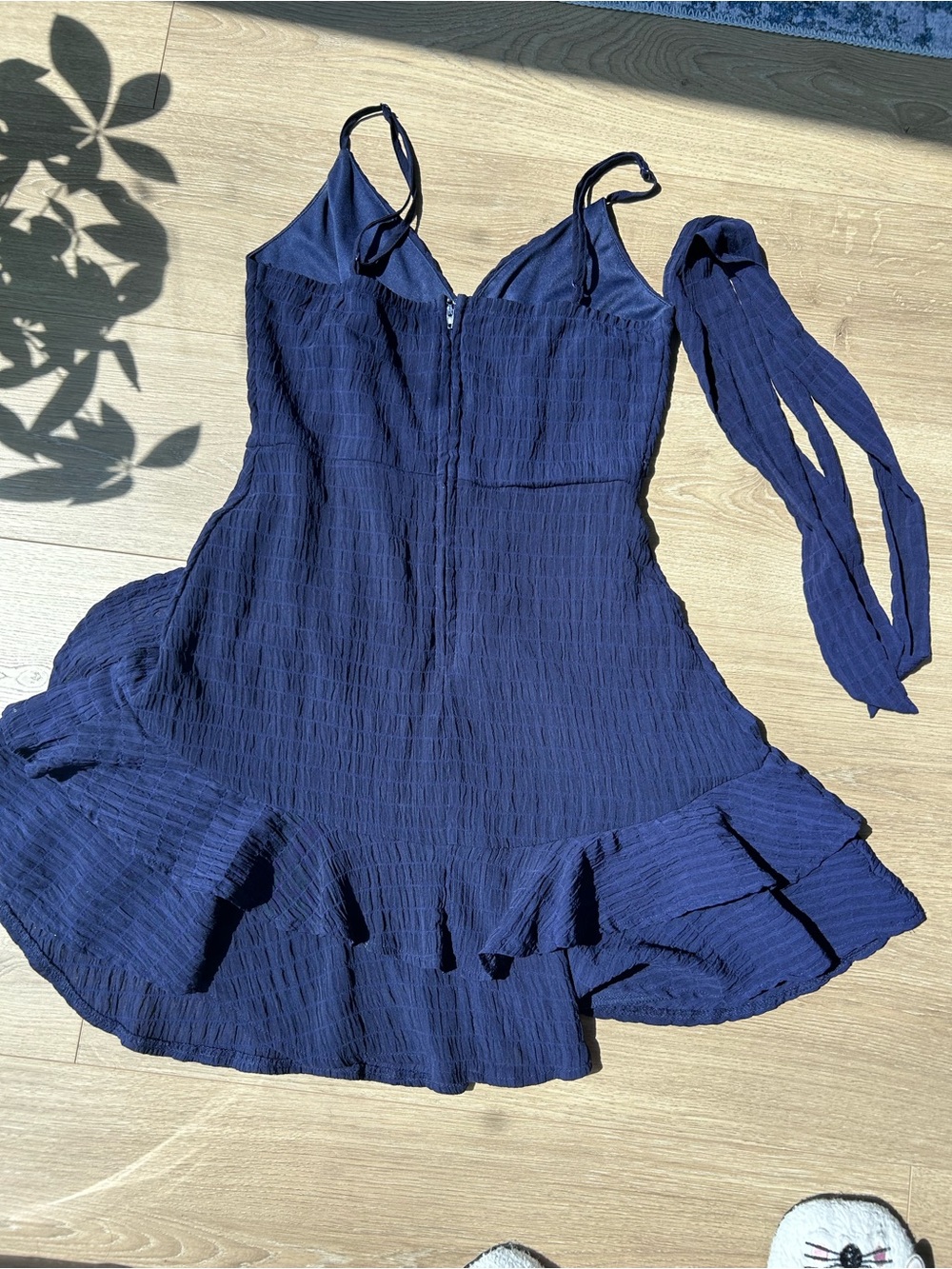 Navy Blue Ruffle Mini Dress - Picture 2 of 3